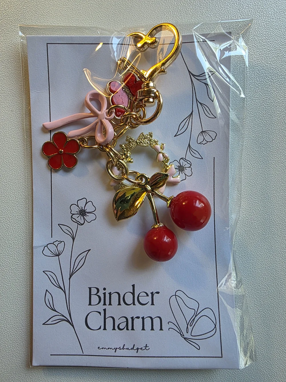 Binder Charm Cherry Keychain - Gold & Red Emmys Budget
